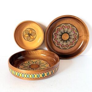 3 Vintage Swiss Wooden Bowls – Walter Stähli, Brienz, Berner Oberländer Handwerk